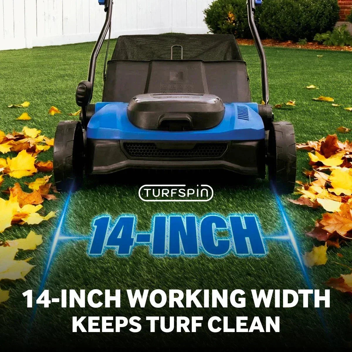 TURFSPIN™ Cordless Artificial Turf Sweeper lifting synthetic grass fibers and removing debris on artificial turf