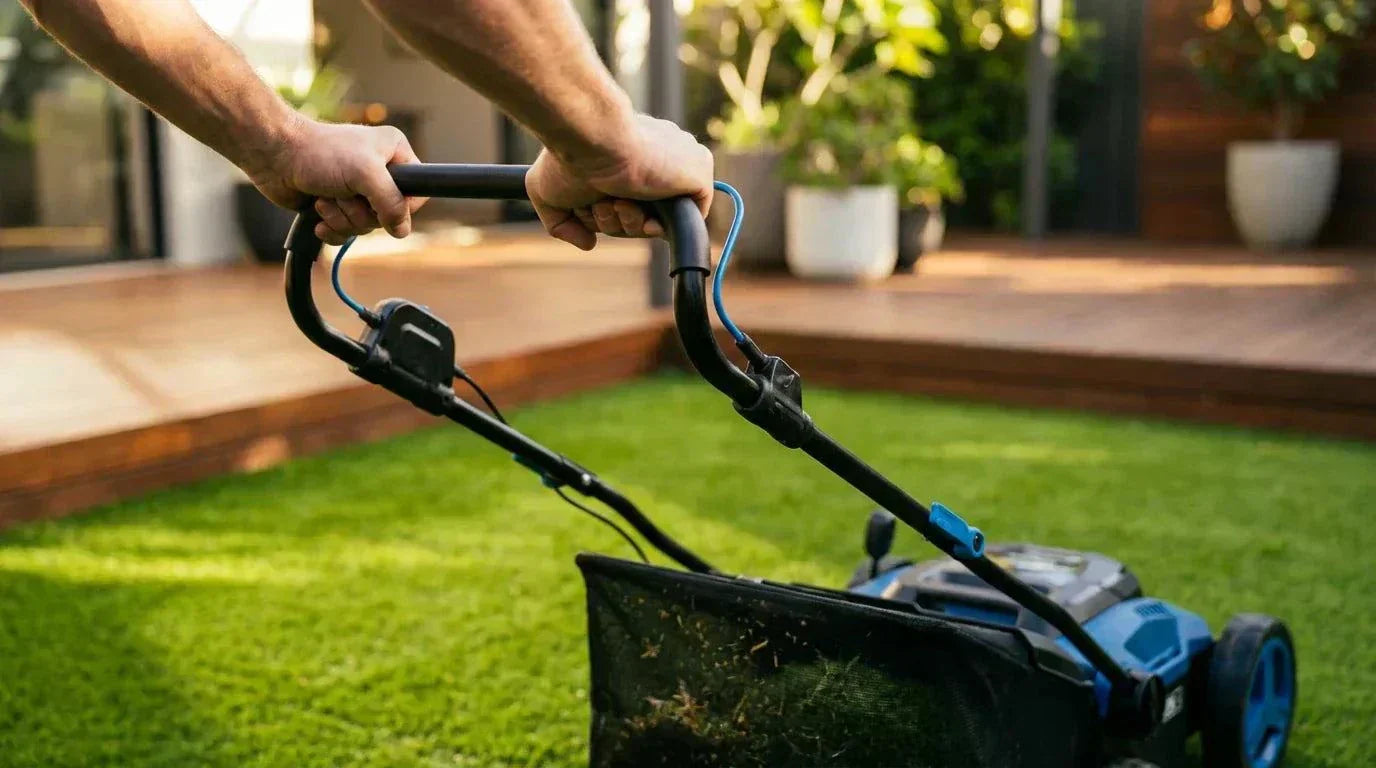 TURFSPIN™ Cordless Artificial Turf Sweeper cleaning synthetic grass with cordless design and efficient brush system