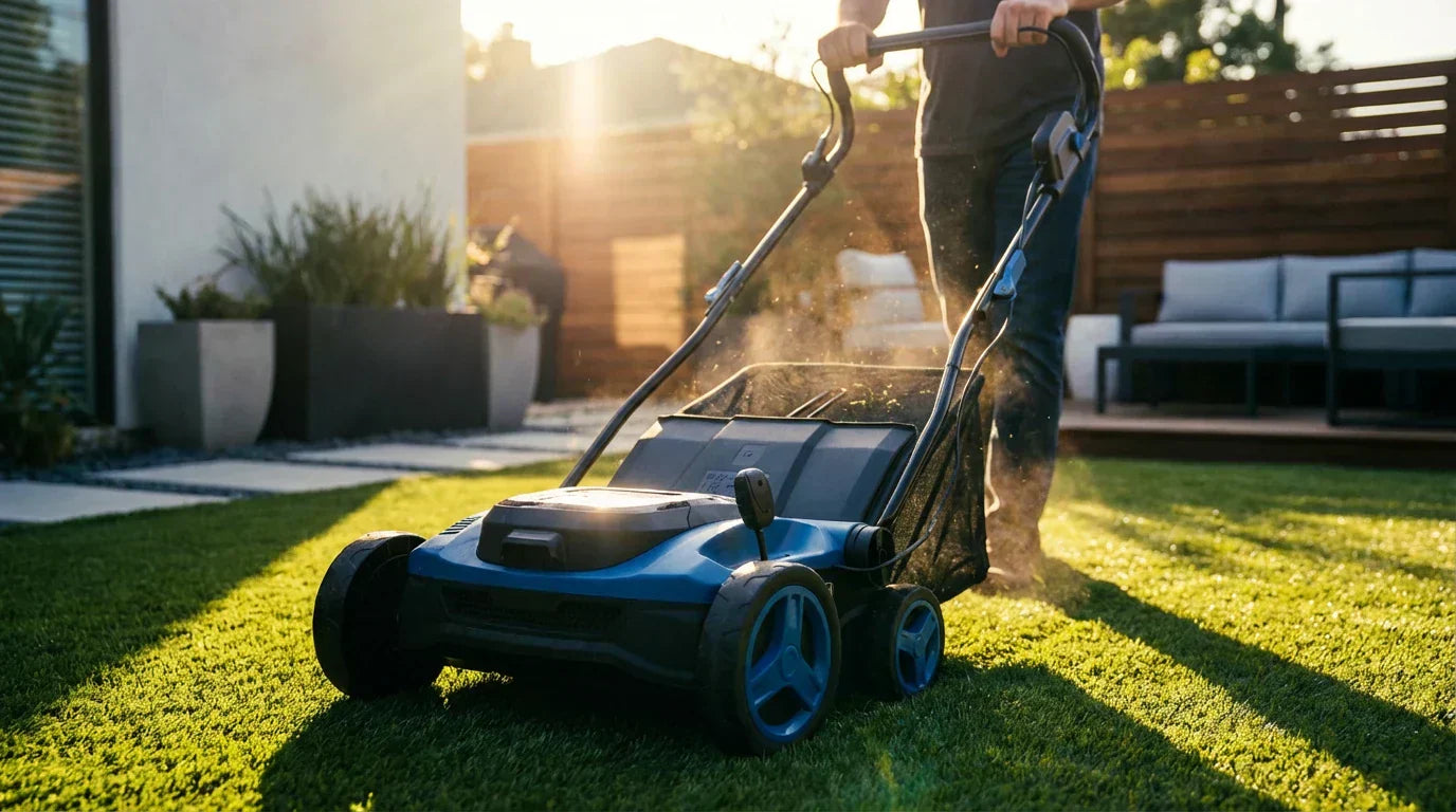 TURFSPIN™ Cordless Artificial Turf Sweeper cleaning synthetic grass without cords or chemicals